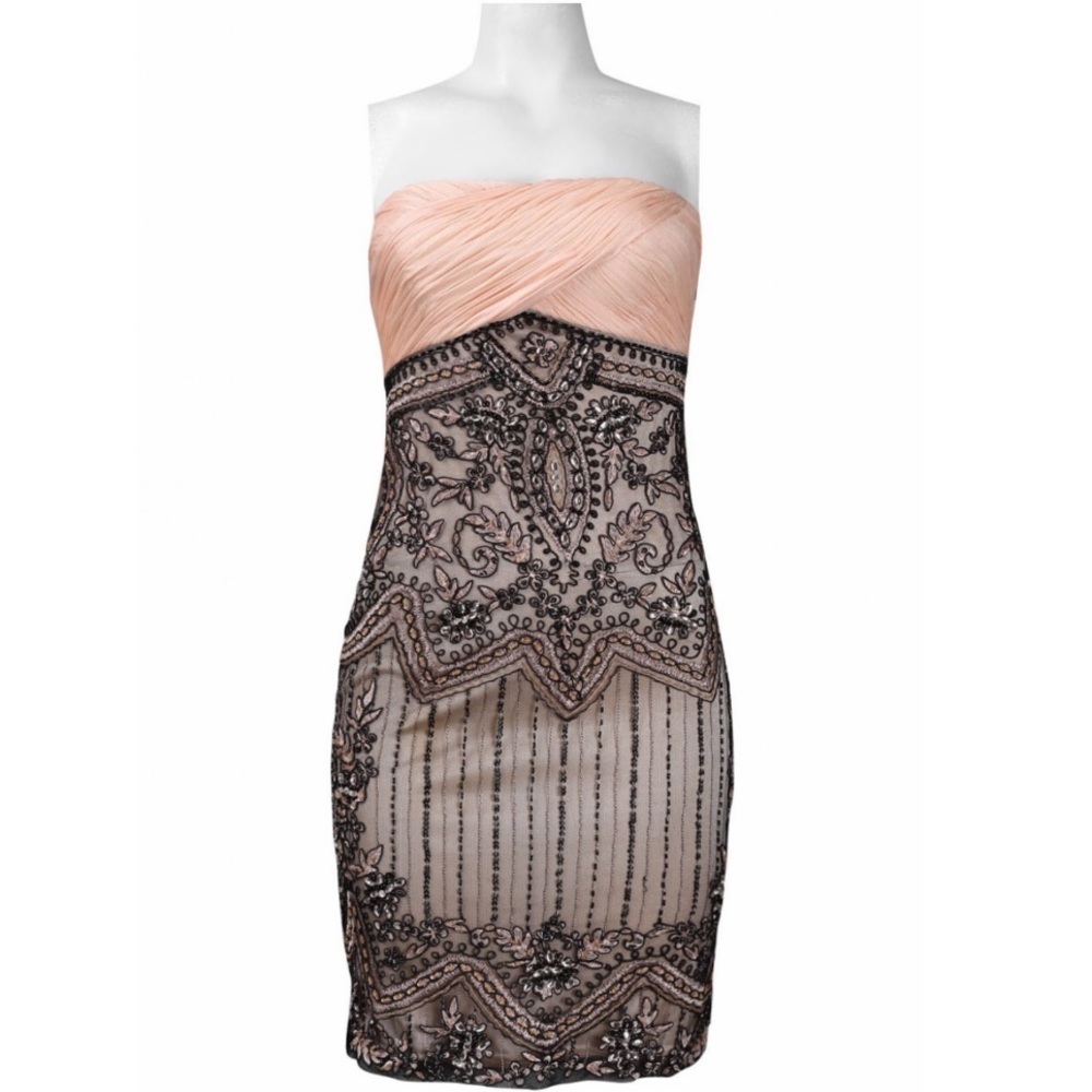 Sue Wong Beaded Peach & Black Cocktail Dress sz 6